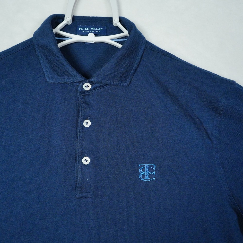 Peter Millar Crown Crafted Mens Medium Navy Blue Modal Cotton Polo Shirt